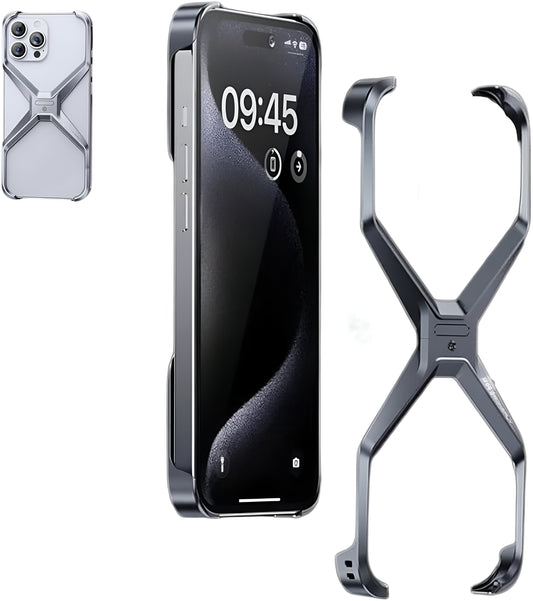 Dsynk Gear Titanium Armour X-Frame Phone Case, Ultra-Thin Aluminium Alloy, Shockproof Protection for iPhone, Grey