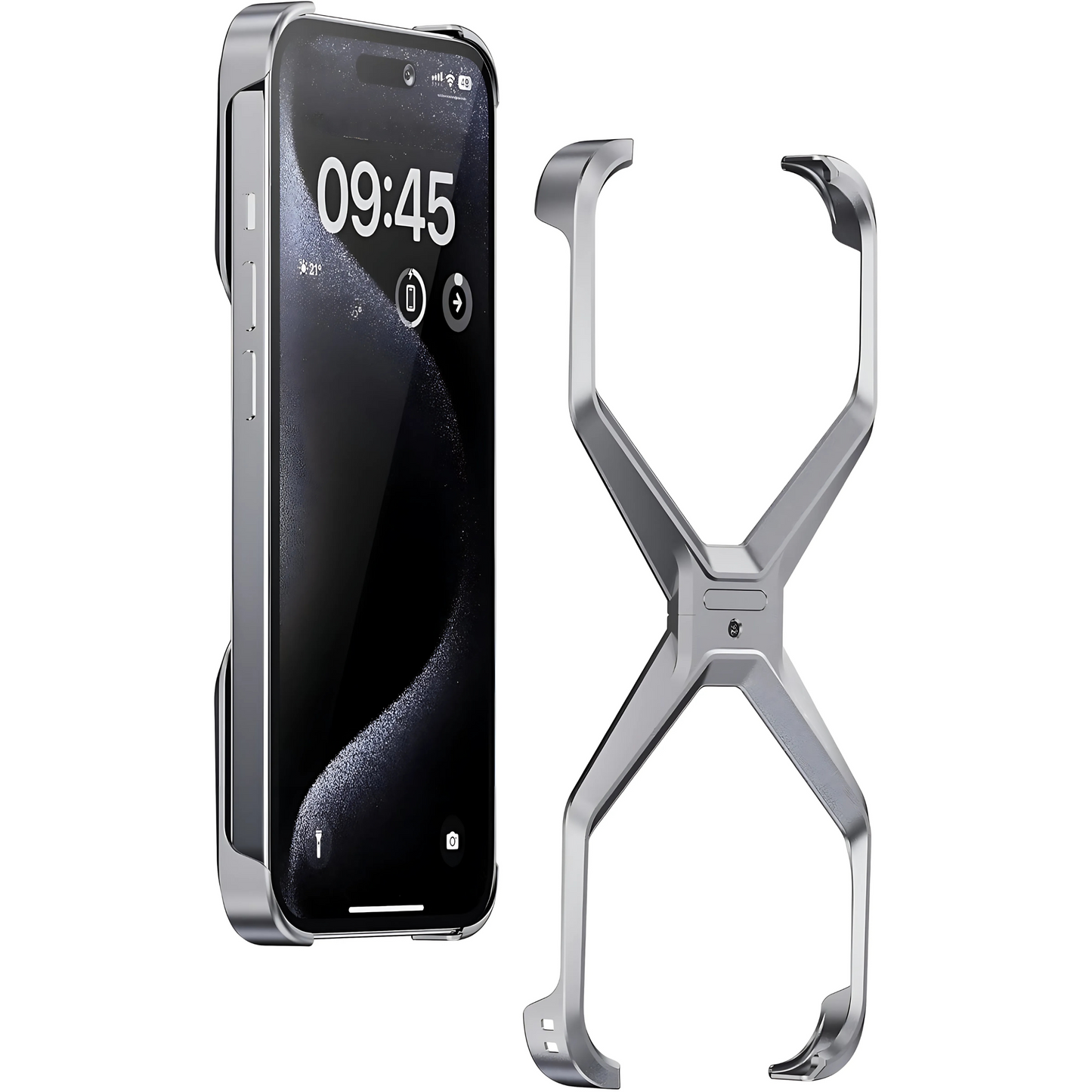 Dsynk Gear Titanium Armour X-Frame Phone Case, Ultra-Thin Aluminium Alloy, Shockproof Protection for iPhone, Grey