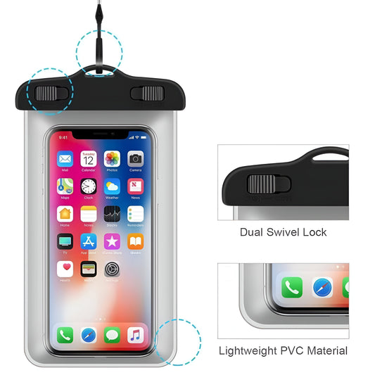 Dsynk Gear Universal Waterproof Mobile Phone Pouch, Underwater Dry Bag Case with Lanyard (Black, Pack of 2)