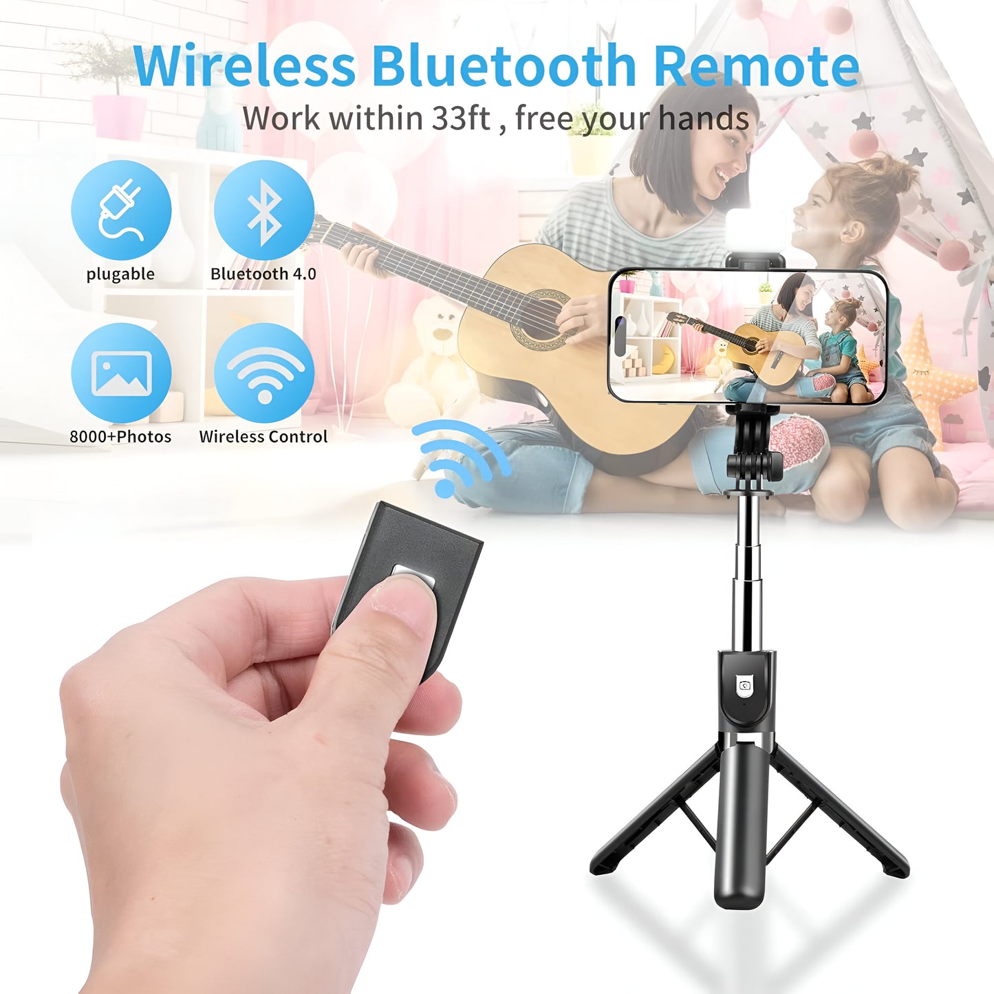 Dsynk Gear 3-in-1 Selfie Stick Tripod with Rechargeable LED Light & Bluetooth Remote – Dual Brightness for Makeup, Selfies & Photography