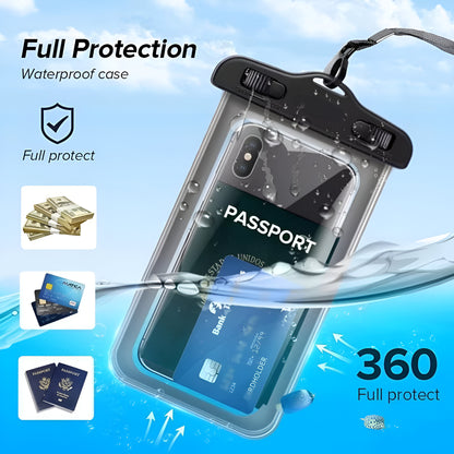 Dsynk Gear Universal Waterproof Mobile Phone Pouch, Underwater Dry Bag Case with Lanyard (Black, Pack of 2)