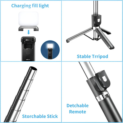 Dsynk Gear 3-in-1 Selfie Stick Tripod with Rechargeable LED Light & Bluetooth Remote – Dual Brightness for Makeup, Selfies & Photography