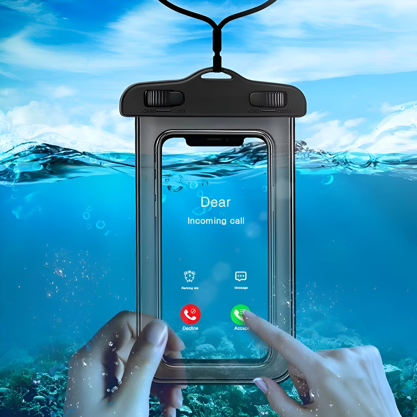 Dsynk Gear Universal Waterproof Mobile Phone Pouch, Underwater Dry Bag Case with Lanyard (Black, Pack of 2)