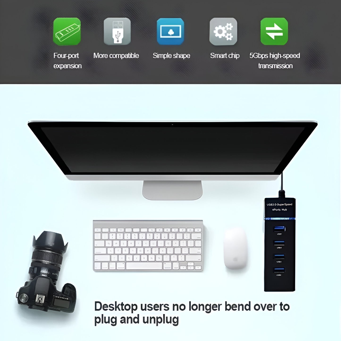 Dsynk Gear USB Hub, 4 Ports USB 3.0/2.0, 15cm Cable, High Speed Data Transfer (USB 3.0 Hub)