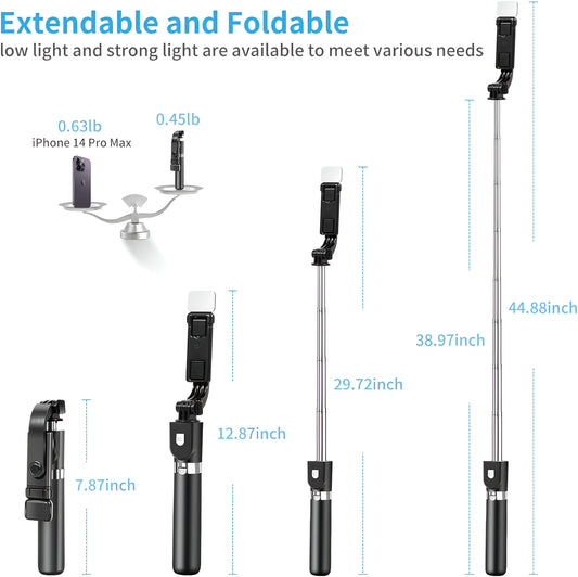 Dsynk Gear 3-in-1 Selfie Stick Tripod with Rechargeable LED Light & Bluetooth Remote – Dual Brightness for Makeup, Selfies & Photography