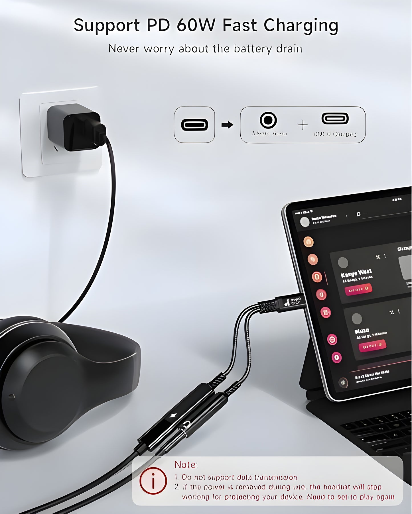 Dsynk Gear Type C to 3.5mm Audio Connector with PD Fast Charging Cable, Gold Plated Converter Adapter Compatible with iPhone, Galaxy, OnePlus,Pixel Other Type C Phones