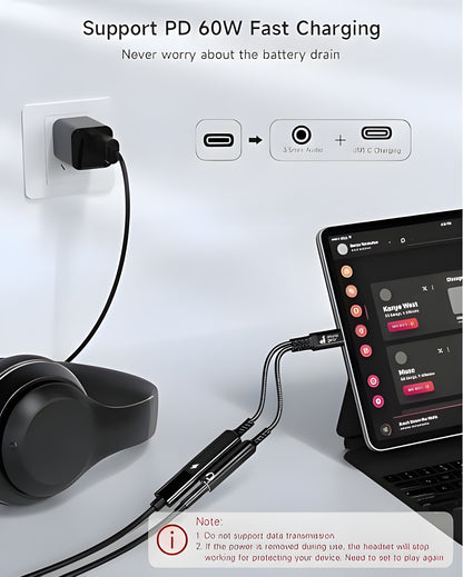 Dsynk Gear Type C to 3.5mm Audio Connector with PD Fast Charging Cable, Gold Plated Converter Adapter Compatible with iPhone, Galaxy, OnePlus,Pixel Other Type C Phones