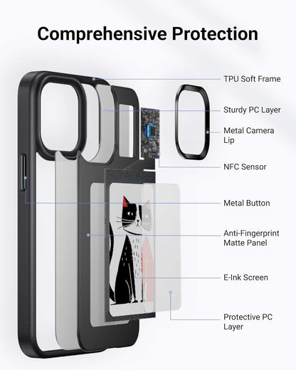 Dsynk Gear E-Ink Display iPhone, NFC Photo Frame, Custom DIY Smart Protective Cover (Black)