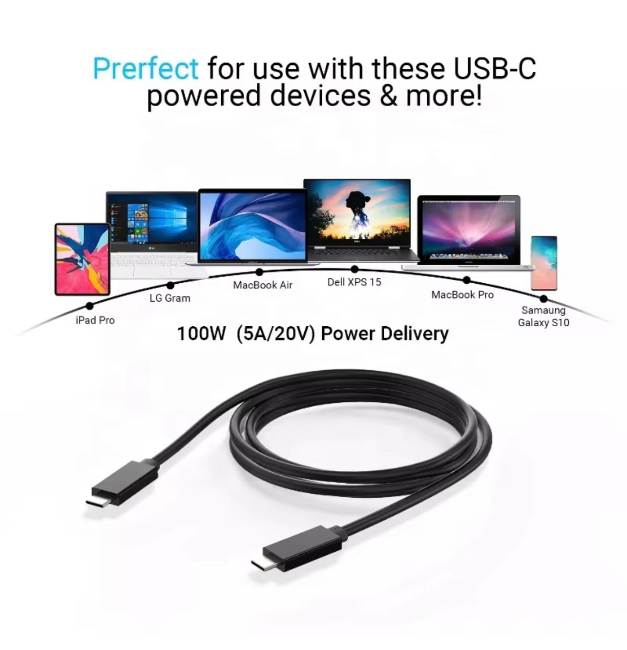 Dsynk Gear Type C to Type C 60W Cable for Smartphones, Tablets, Laptops, Macbook & other Type C devices, 480Mbps Data Sync (Black)