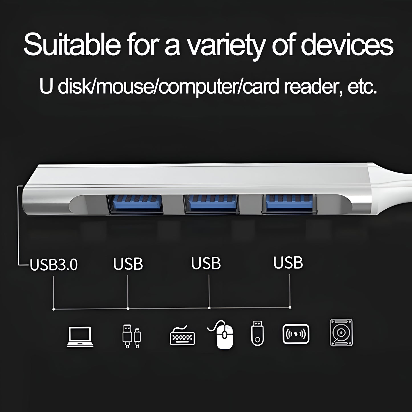 Dsynk Gear USB Type-C Hub, 4 Ports USB 3.0/2.0, 15cm Cable, Aluminium Body, High Speed Data Transfer