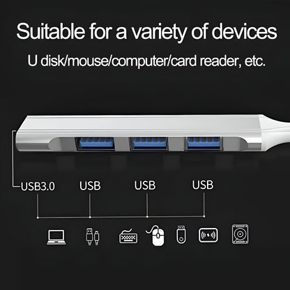 Dsynk Gear USB Type-C Hub, 4 Ports USB 3.0/2.0, 15cm Cable, Aluminium Body, High Speed Data Transfer
