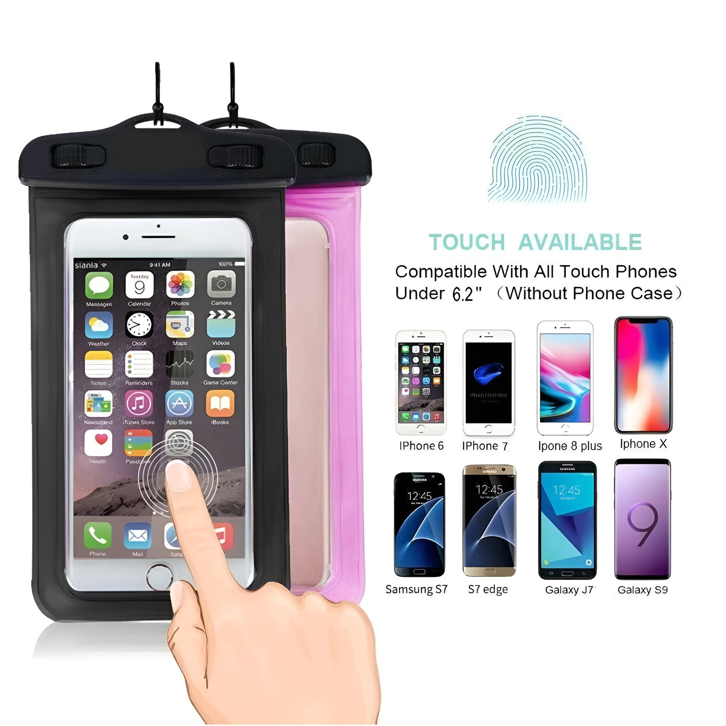 Dsynk Gear Universal Waterproof Mobile Phone Pouch, Underwater Dry Bag Case with Lanyard (Black, Pack of 2)
