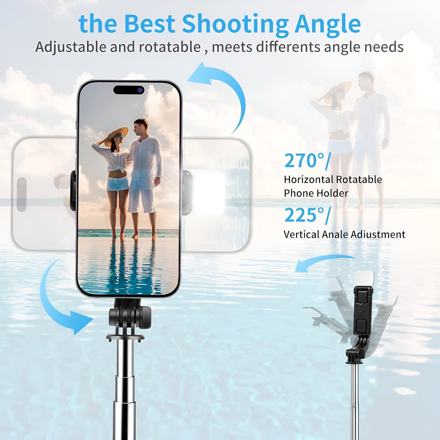 Dsynk Gear 3-in-1 Selfie Stick Tripod with Rechargeable LED Light & Bluetooth Remote – Dual Brightness for Makeup, Selfies & Photography