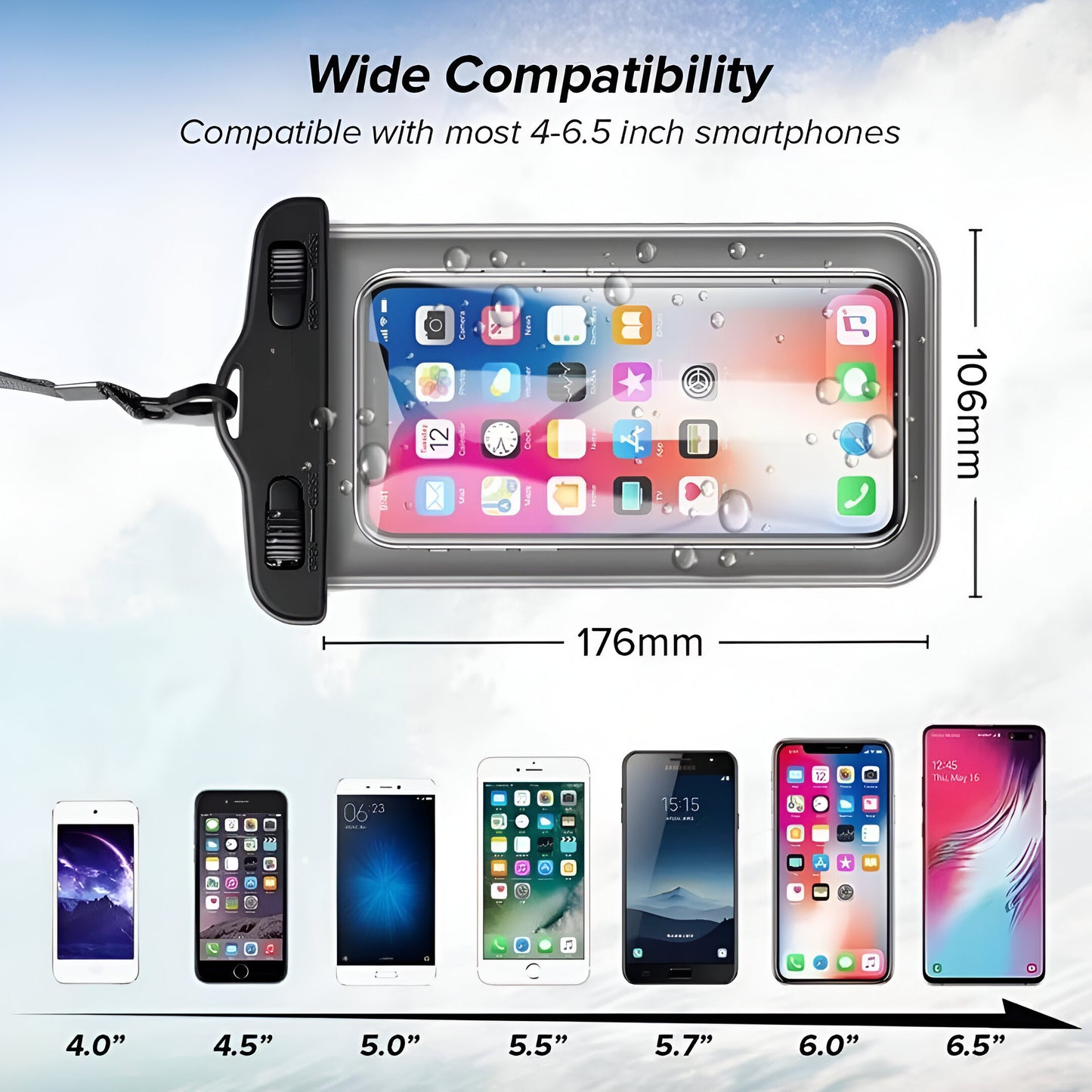 Dsynk Gear Universal Waterproof Mobile Phone Pouch, Underwater Dry Bag Case with Lanyard (Black, Pack of 2)