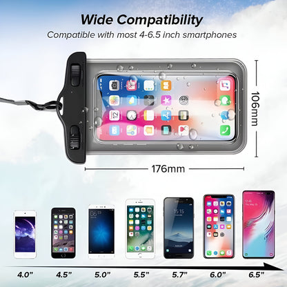 Dsynk Gear Universal Waterproof Mobile Phone Pouch, Underwater Dry Bag Case with Lanyard (Black, Pack of 2)