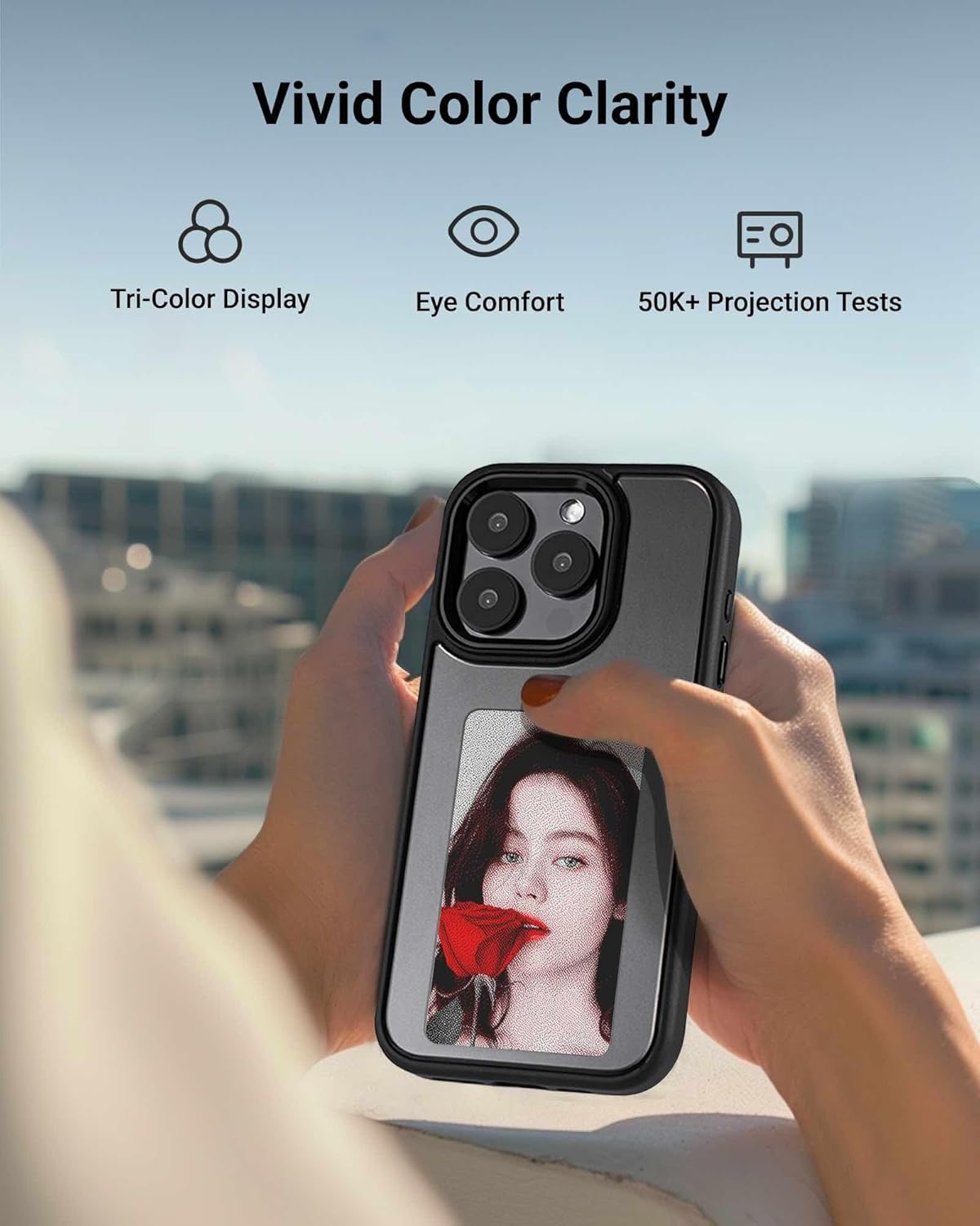 Dsynk Gear E-Ink Display for iPhone, NFC Photo Frame, Custom DIY Smart Protective Cover (Gold, iPhone 16 Pro)
