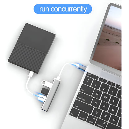 Dsynk Gear USB Type-C Hub, 4 Ports USB 3.0/2.0, 15cm Cable, Aluminium Body, High Speed Data Transfer